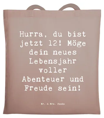 Produktbild von Mr. & Mrs. Panda Schultasche Spruch 12. Geburtstag - Braun Pastell - Geschenk, Happy Birthday, Büchertasche, Alles gut zum, Shopping Tasche, Tote Bag, Geburtstagsgeschenk