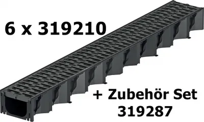 Produktbild von ACO Self® Hexaline 2.0  Entwässerungsrinne mit Kunststoffrost und rutschhemmendem Microgrip 6 x 1m mit Zubehör-Set