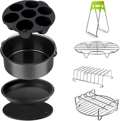 Zdjęcie produktu dla Kompletny zestaw akcesoriów do frytkownic bezolejowych - zawiera silikonową formę do pieczenia o średnicy 20 cm - 8 sztuk - przeznaczony do modeli frytkownic o pojemności 3,2 litra i 6,8 litra