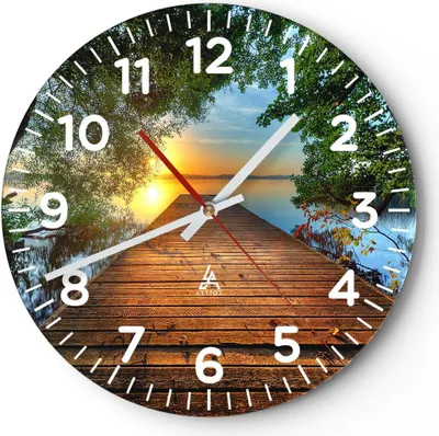 Produktbild von Wanduhr - Rund - Glasuhr - Brücke See - 30x30cm - Schleichendes Uhrwerk - Lautlos - zum Aufhängen bereit - Dekoration Modern - Wanddekoration aus Glas - C4AR30x30-3528