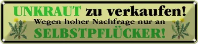 Produktbild von vianmo Blechschild 10x46 cm Unkraut zu verkaufen nur an Warnschild Hinweisschild Sicherheit Vorsicht