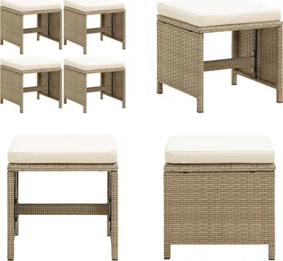 Produktbild von vidaXL Gartenhocker 4 Stk. mit Sitzkissen Poly Rattan Beige - Fußhocker - Fußbank - Fußbänke - Fußstütze