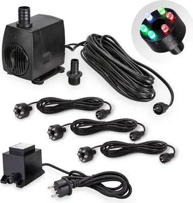 Produktbild von CLGarden Springbrunnen Pumpe SP3 mit Licht 3x LED Ring Beleuchtung RGB multicolor 12V Springbrunnenpumpe für Gartenbrunnen Quellstein Wasserspiel 1300 l/h