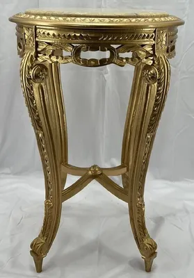 Runder Barock Beistelltisch mit Marmorplatte Gold Creme Round Baroque Side Table with Marble Top Gold Cream
