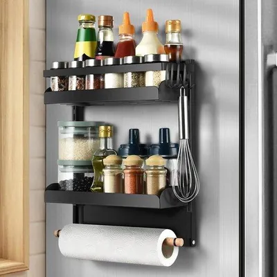 Produktbild von Famanu Magnetisches Regal für Kühlschrank - Hängendes Kräuterregal mit Haken und Handtuchhalter