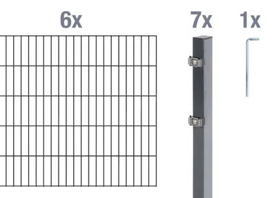 Zdjęcie produktu dla Alberts 650629 Doppelstabmattenzaun als 14 tlg. Zaun-Komplettset, anthrazit, Höhe 80 cm, Länge 12 m