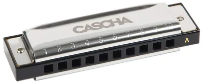 Produktbild von Cascha Blues Mundharmonika A-Dur 10-Loch diatonisch mit Kupfer-Stimmzungen, Etui und Putztuch