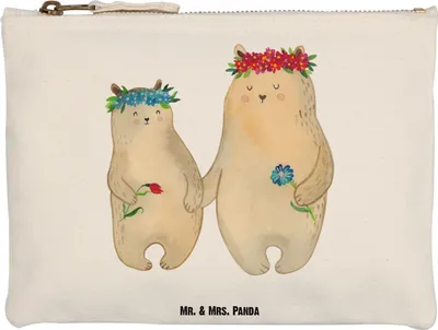 Produktbild von Mr. & Mrs. Panda Mäppchen Bären mit Blumenkranz Grösse XL Große - Weiß - Geschenk, Kinder, Baumwolltasche, Lieblingsmensch, Mama, Pouch, Federtasche, Kosmetiktasche