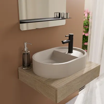 Produktbild von Aufsatzwaschbecken L.54 x H.12 x T.36,5 cm beige Beton LUCIA