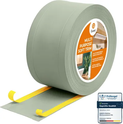 Immagine prodotto di QUEST Battiscopa di finitura W1 in PVC 6 in 1 1x75mm, 5m, autoadesivo, coprente, battiscopa flessibile per pavimenti e pareti, verde chiaro