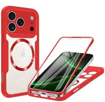 Obrázek produktu pro Pro Apple iPhone 17 Pro Max MagSafe Ring Full Body 360 stupňové akrylové TPU pouzdro červené
