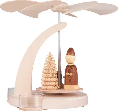 Produktbild von 1-stöckige Pyramide Weihnachtsmann mit Schlitten natur (18cm) von Seiffener Volkskunst