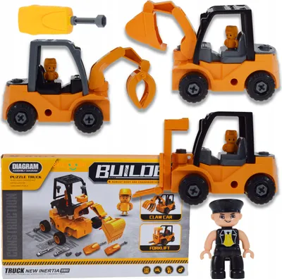 Produktbild von Lolex | Baufahrzeug Konstruktionsset - Bagger Gabelstapler Set - Mit Werkzeug Schrauben - Förderung Feinmotorik