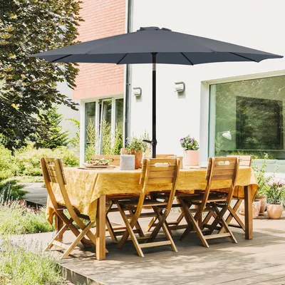 Produktbild von Sonnenschirm Ø300 cm UPF 50+ beidseitig um 30° knickbar Gartenschirm Marktschirm Kurbelschirm mit Kurbelvorrichtung Grau Balkonschirm