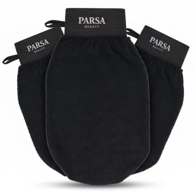 Produktbild von PARSA Beauty Peelinghandschuh Viskose schwarz 3er set, KI-generiertes Bild