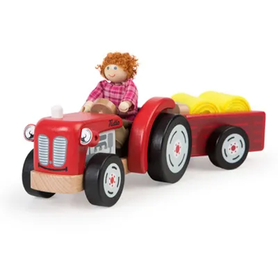 Produktbild von Tidlo Traktor Spielzeug mit Anhänger - Holz Bauernhoffahrzeug