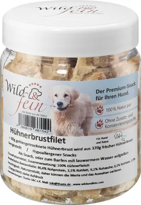 Produktbild von Wild & Fein Hundesnack Hühnchenbrustfilet, gefriergetrocknet - 80 g