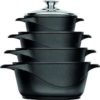 Produktbild von 12-teilige Kochgeschirr-Sets, Schwarz, Gusseisen, 4-teilig