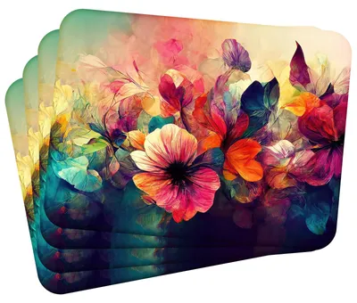 Obrázok produktu pre Sada 4 podtáciek z korku – Flowers 4 – 30 x 40 cm – odolné voči teplu a ľahko umývateľné, s korkovou zadnou stranou
