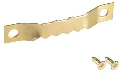 Produktbild von Aufhängehaken mit Sägezahnlöchern – Doppellöcher mit Schrauben zum Aufhängen von Bilderrahmen, goldfarben, 4,5 cm, 10 Stück