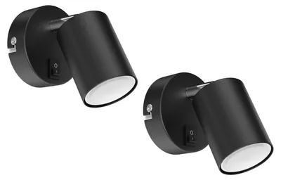 Imagen del producto de ledscom.de, 2 focos de pared WAIKA, de un solo foco, con interruptor, casquillo GU10, color  mate, incluye bombilla LED GU10 de 630 lúmenes, luz blanca cálida