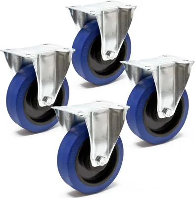 Produktbild von Wiltec Bockrollen Set 4x Transportrolle Ø160mm mit Kunststoffrad und Anbauplatte bis 300kg leiser Lauf Dämpfung Apparaterolle Möbelrolle