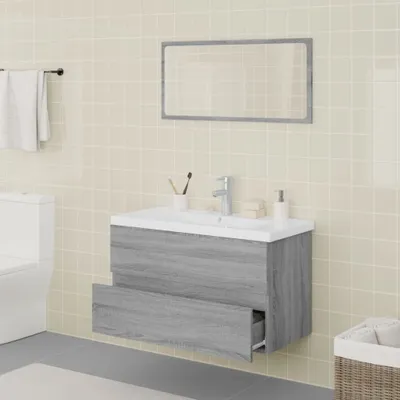 Obrázek produktu pro The Living Store Koupelnový nábytek set šedý Sonoma materiál na bázi dřeva