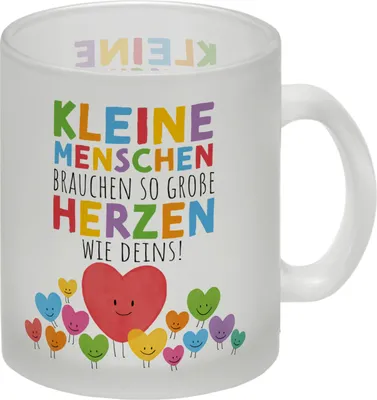 Produktbild von Herzen Glas Tasse mit Spruch Große Herzen für kleine Menschen