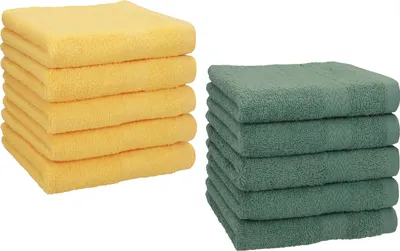 Produktbild von Betz 10 Stück Seiftücher 30x30 cm PREMIUM 100% Baumwolle  Farbe: honiggelb und tannengrün