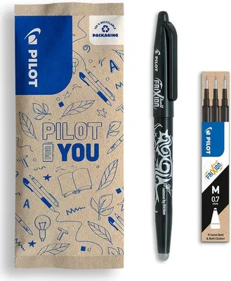 Produktbild von Famanu Ausradierbarer Stift mit 3 Nachfüllungen - Thermosensitive Tinte - Nachfüllbarer Rollerball - Schwarz - Mittlere Spitze