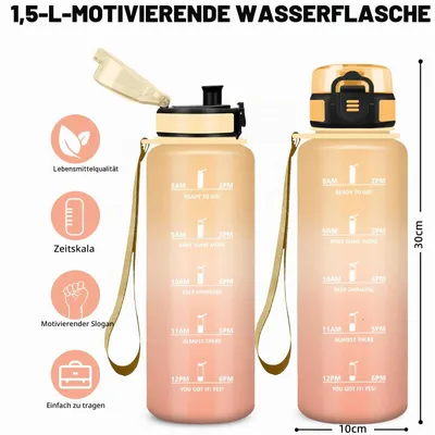 Productafbeelding van Mujigaga drinkfles, 1,5 liter, lekvrij met tijdmarkering, sportwaterfles