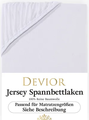 Produktbild von Devior Jersey Spannbettlaken 180x200 - 200x200 cm weiß Bettlaken 100% Baumwolle bis 22cm Matratzenhöhe Gummizug