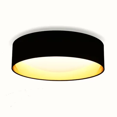 Produktbild von Runde LED-Deckenleuchte Ø40cm 30W – Schwarzer Textilschirm mit goldverspiegeltem Innenreflektor – Licht wählbar 3000K/4000K/6000K