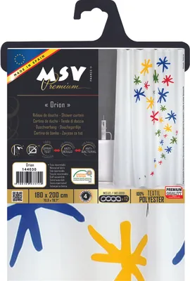 Produktbild von Cotexsa by MSV Premium Anti-Schimmel Textil Duschvorhang - Anti-Bakteriell, waschbar, 100% wasserdicht, mit 12 Duschvorhangringen - Polyester, „Orion“ Weiß Bunt 180x200cm – Spain