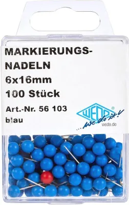 Productafbeelding van Markeringsnaalden Blauw - 100 Stuks, Ronde Kop, 6 mm, 16 mm