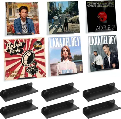 Produktbild von Vinyl Wandhalterung Metall, 6 Stück, schwarz, für Vinylplatten und CDs