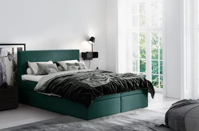 Produktbild von Modernes Polsterbett mit Stauraum Alessio grün 200 x 200 + Gratis-Topper