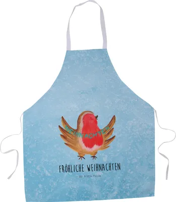 Produktbild von Mr. & Mrs. Panda Schürze Rotkehlchen Weihnachten - Eisblau - Geschenk, Grillschürze, Frohe, Kochschürze, Weihnachtsgruß, Küchenschürze, Heiligabend, Winter, Vogel