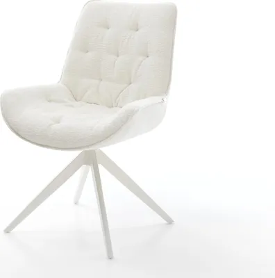 Produktbild von DELIFE Drehstuhl Taimi-Flex Bouclé Soft Beige Kreuzgestell breit Weiß 360° drehbar Wippfunktion