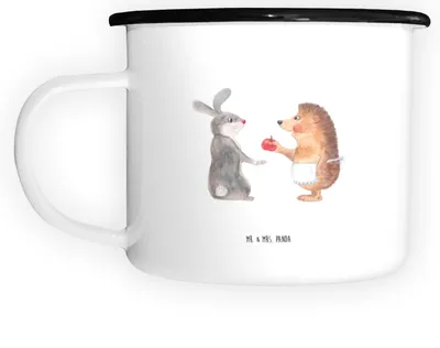 Produktbild von Mr. & Mrs. Panda Pott Hase Igel - Weiß - Geschenk, Herzschmerz, Teetasse, Große Tasse, Lustige Sprüche, Trennungsschmerz, Emaille Becher, Teebecher, Liebe Spruch, und