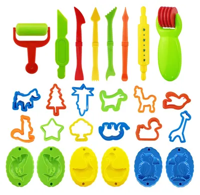 Produktbild von 26-teiliges Plastilin-Werkzeug-Set, Ton-Zubehör-Set, verschiedene Kunststoffformen, Rollen, Schneider, pädagogisches Geschenk für Kinder, zufällige Farbe