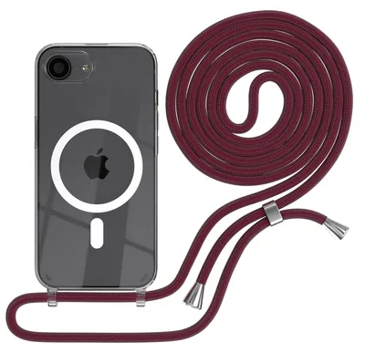 Produktbild von EAZY CASE - Handykette kompatibel mit Apple iPhone 17e, Kette zum Umhängen, Handyhülle stoßfest, Silikonhülle mit Band, Transparente Hülle, Band in Rot