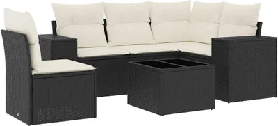 Produktbild von vidaXL 6-tlg. Garten-Sofagarnitur mit Kissen Schwarz Poly Rattan