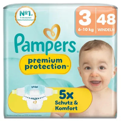 Produktbild von Pampers Premium Protection Größe 3, 48 Windeln, 6kg-10kg – Größe Size3_PPTvp, Premium Protection Taped VP