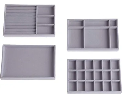 Produktbild von Schmuckschublade Organizer Box, Schmuckablagen 4er-Set, stapelbarer Schmuckschubladen Organizer für Ohrring Armreif Armband Halskette und Ringe Aufbewahrung Schmuckschatulle Ohrringhalter