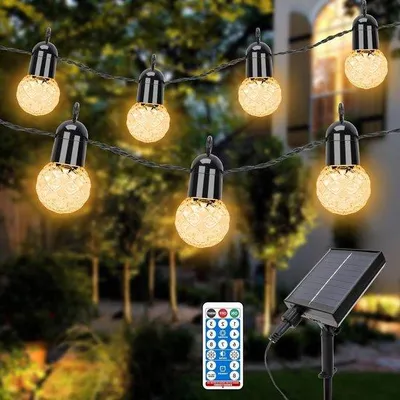 Obrázek produktu pro Solární řetězová světla, 15,5 m, 25 LED, teplá bílá 2700 K, s dálkovým ovládáním