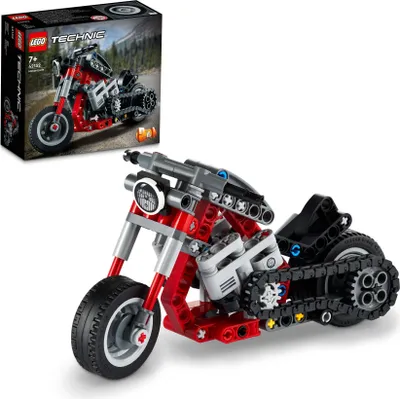 Produktbild von LEGO 42132 Technic Chopper Abenteuer-Bike, 2-in-1 Bausatz, Motorrad-Spielzeug, kreatives Geschenk für Jungen und Mädchen ab 7 Jahren, Fahrzeug-Set
