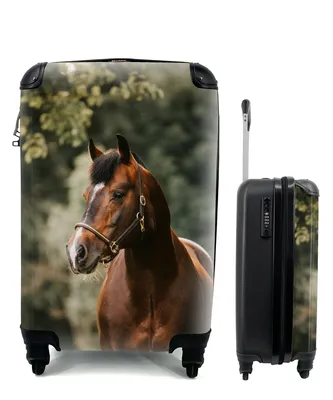 Produktbild von MuchoWow® Koffer Handgepäck Trolley Rollkoffer Kleine Reisekoffer mit 4 Rollen - Pferd - Äste - Porträt - Cabin Size < 55x40x23 cm & 55x40x20 cm - Kinderkoffer - Kabinenkoffer - Boardgepäck - Reise-Box - Reisekoffer - Reisegepäck - Koffer mit Bild - Trolley für Kinder