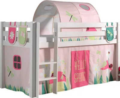 Produktbild von Vipack Spielbett Pino, Liegefläche 90x200 cm mit Textilset Vorhang, Tunnel und 3 Taschen "Spring"