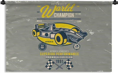 Produktbild von MuchoWow® Wandteppich Wandbehang Rennwagen - Oldtimer - Flagge 90x60 cm Tapisserie Dekoration Wandtuch - Wandskulpturen - Bildteppich